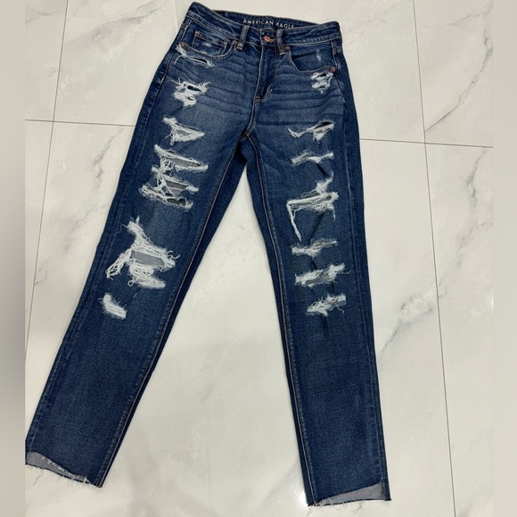 American Eagle Jeans, dark wash. Distressed - Picture 1 of 2